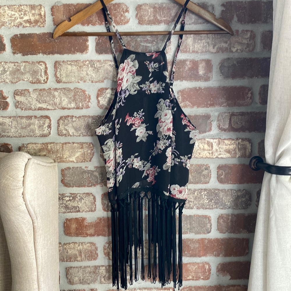 Nasty Gal sheer tank crop top with fringe